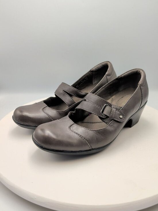 Clarks Shoes - Clarks Ingalls Siene Mary Jane Leather Shoes Womens us 7.5M Grey Boho Croquette